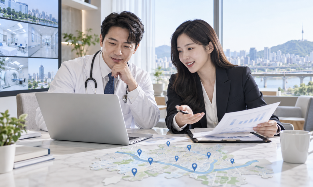 서울 지역 병원 홈페이지와 검색 데이터를 분석하는 병원마케팅 이미지
